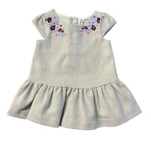 Janie and Jack Teal Wool Dress with Floral Embroidery Accents Size 3-6 Months